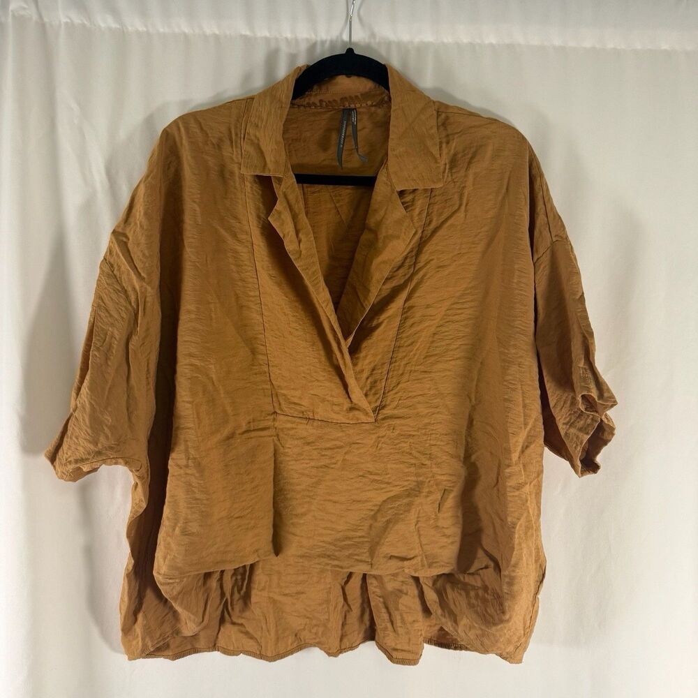 Anthropologie Blouse Women's Small Brown Short Sleeve Lightweight VNeck